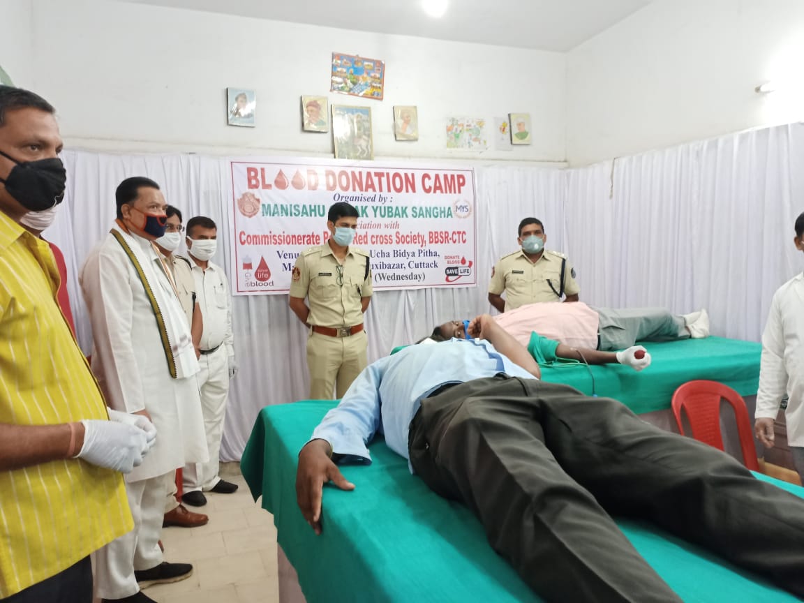 Voluntary Blood Donation Camp on 29.07.2020 organised by IRCS Regional Branch  at Hadibandhu Ucha Bidyapitha Cuttack . DCP Cuttack motivated the organizers inaugurating the camp.100 units collected  collaborating with Manisahu Chhak Yubak Sangha.