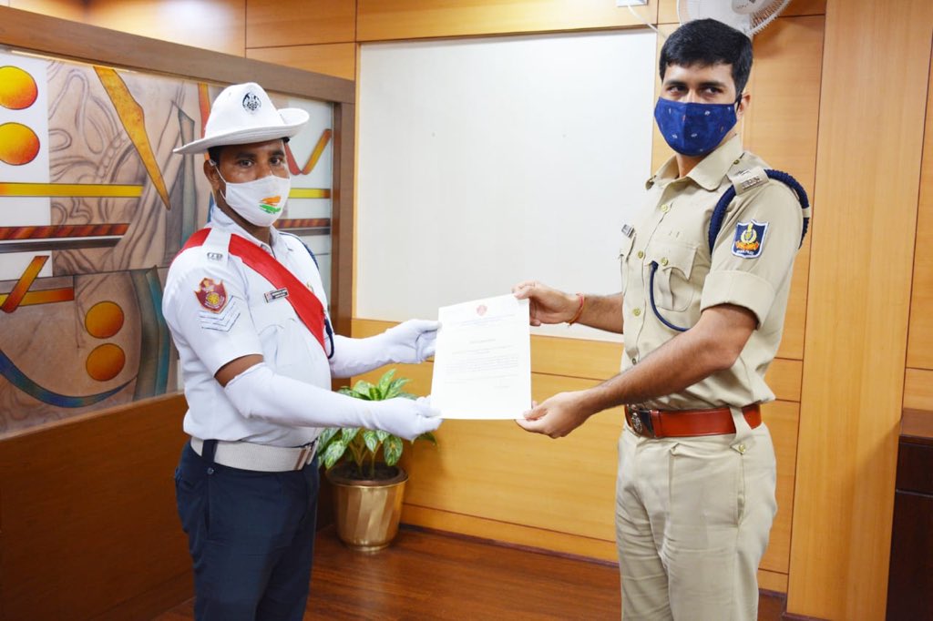Felicitation of Corona warriors of Traffic PS Cuttack on 05.10.2020.  We are proud of  Havildar Nrusingha Sahoo & Constable Hemanta Kumar Sahoo who successfully recovered from Covid19 & donated plasma to save the live of others.