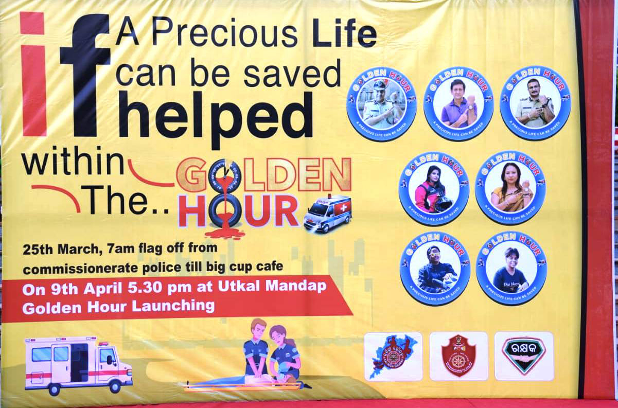 On 25.03.2023 Commissionerate Police and Transport Commissioner in association with Kalinga Gourav Trust held drives the mission of Golden Hour to control road traffic accident death curated by Dr Chidatmika Khatua Secretary General KALINGAGAURAVA Trust.