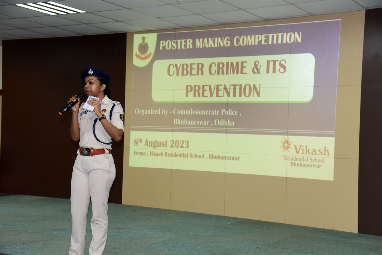 On 08.08.2023 Commissionerate Police conducted Poster making Competition among children of Vikash Residential School at Chandaka, Bhubaneswar on the topic “Cyber Crime & its Prevention”.