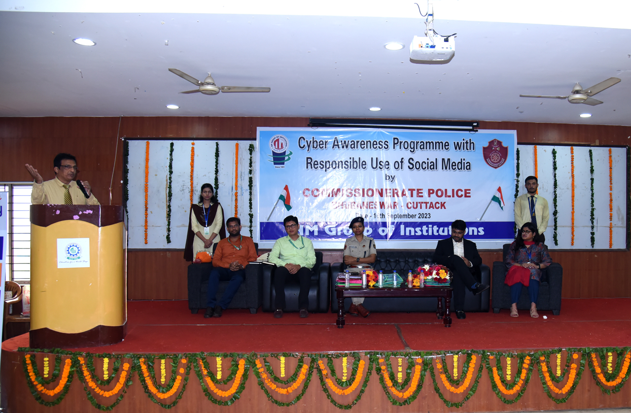 The Cyber Awareness Programme was conducted at NMIET under Khandagiri PS, Bhubaneswar on 16.09.2023 along with OCAC. 350 Students of BTech, MTech, MBA, MCA, and Diploma attended the same along with faculties.