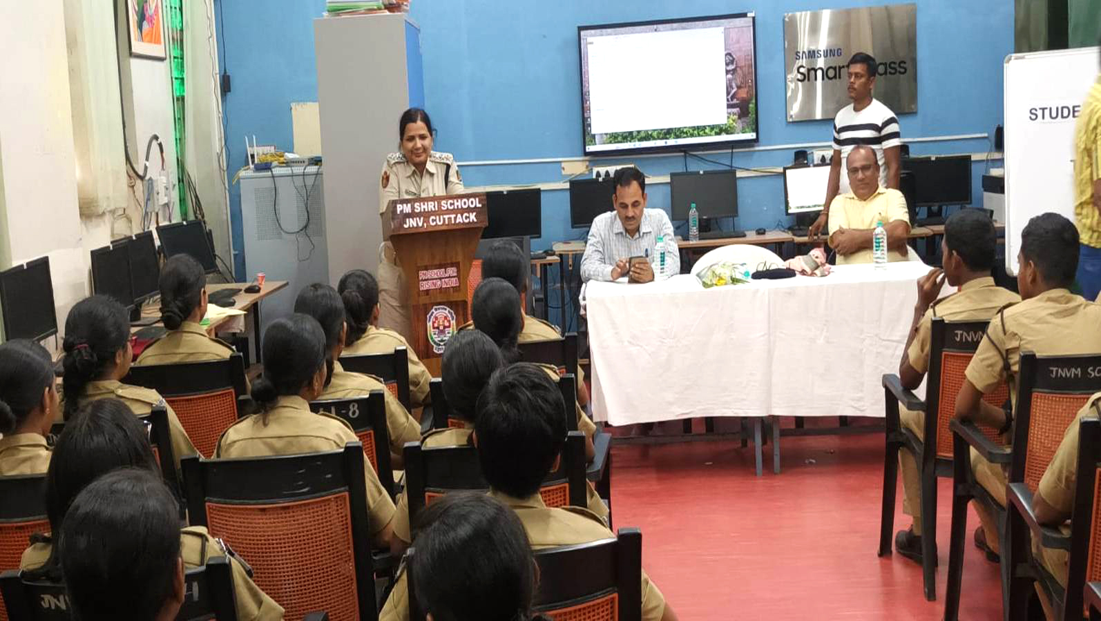 An interesting session was conducted on Cyber Awareness for 150 Police Cadets Students at Jawahar Navodaya Vidyalaya, Munduli, Cuttack on 18.04.2024 under the SPC scheme led by Inspector Rashmita, IIC Cyber PS, Cuttack. Equipping our future leaders with essential digital safety skills!