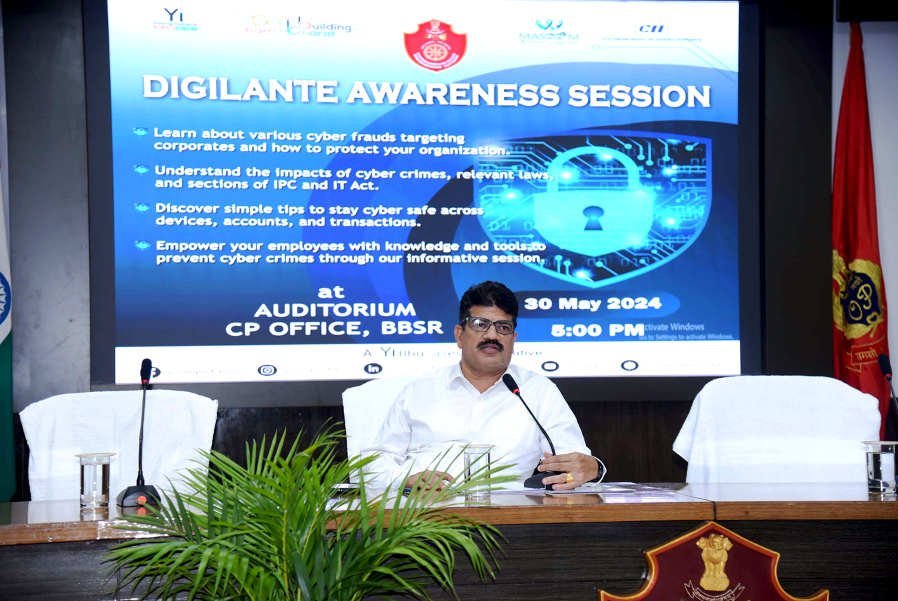 A comprehensive Cyber Security Awareness Training Session, organized by YI (Young Indians) in collaboration with the Commissionerate Police Bhubaneswar-Cuttack, concluded successfully at the Conference Hall, Commissionerate Hdqrs., Bhubaneswar on 30.05.2024.